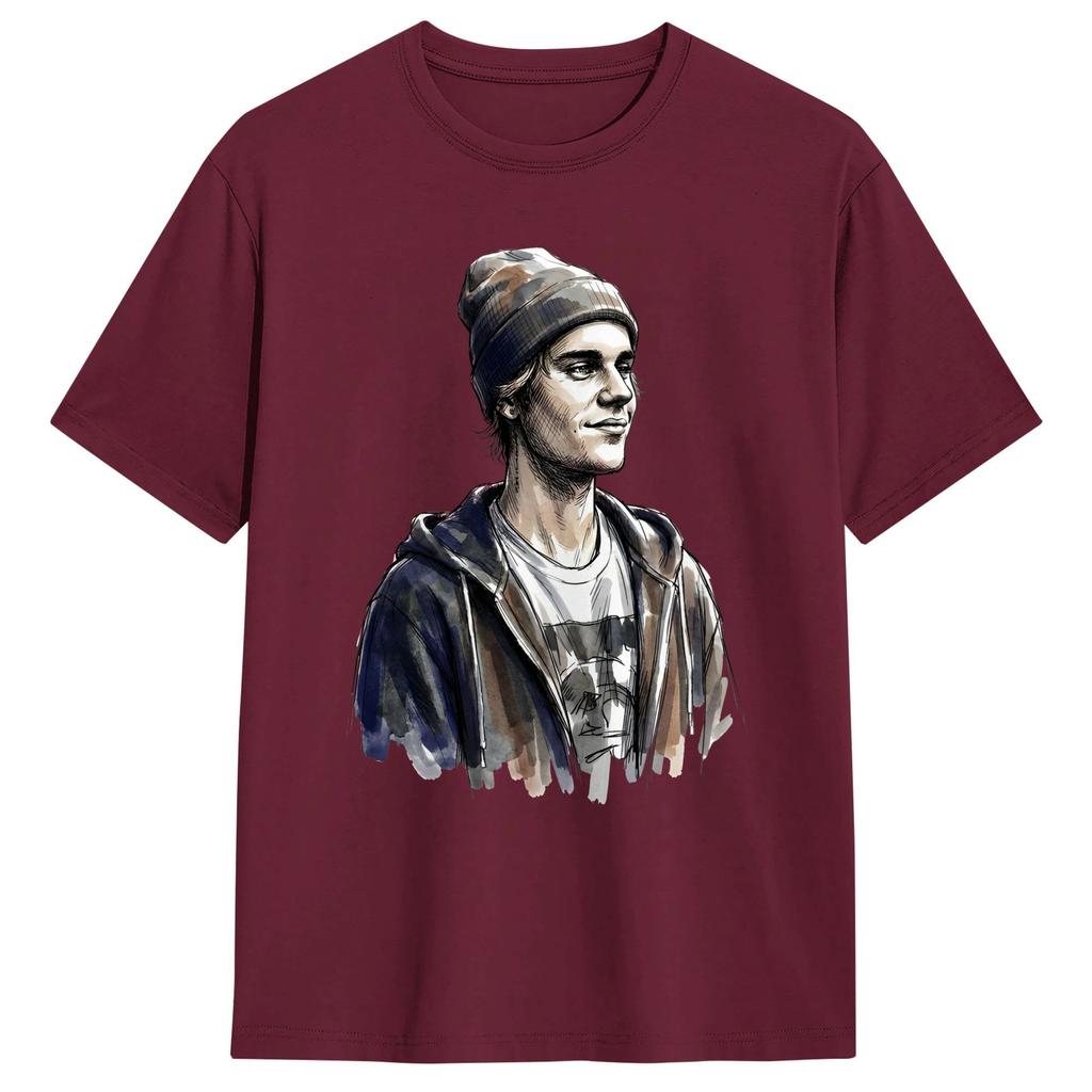 Vintage TShirt Watercolor JJustins BBiebers Fan Art Cotton TShirts Popular Tee Shirt for Unisexs Summer Short Sleeve Clothing