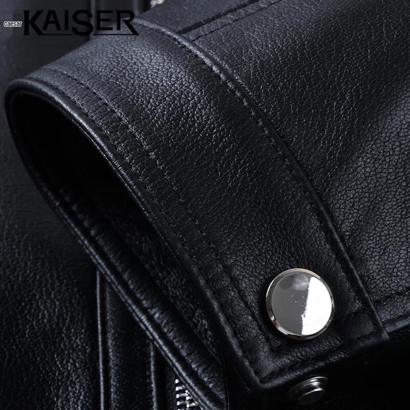 KAISER Men's Hooded Textured Cowhide Leather Jacket