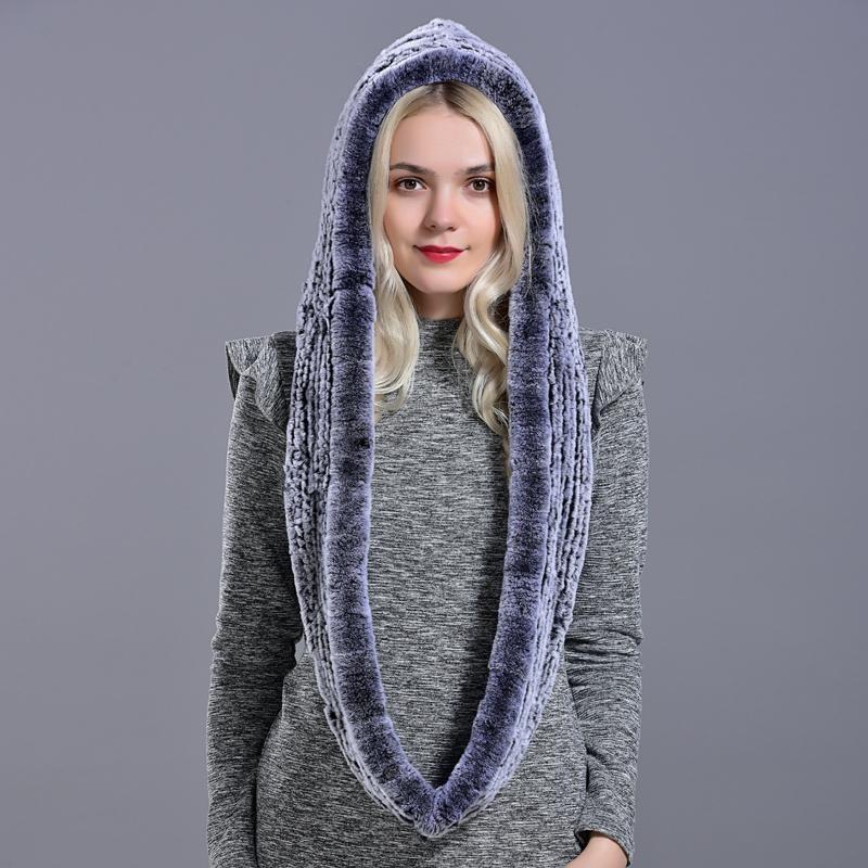 Rabbit fur hood Volume hats for women winter warm novelty knitted fur scarf hat stylish fashionable genuine large female fur hat