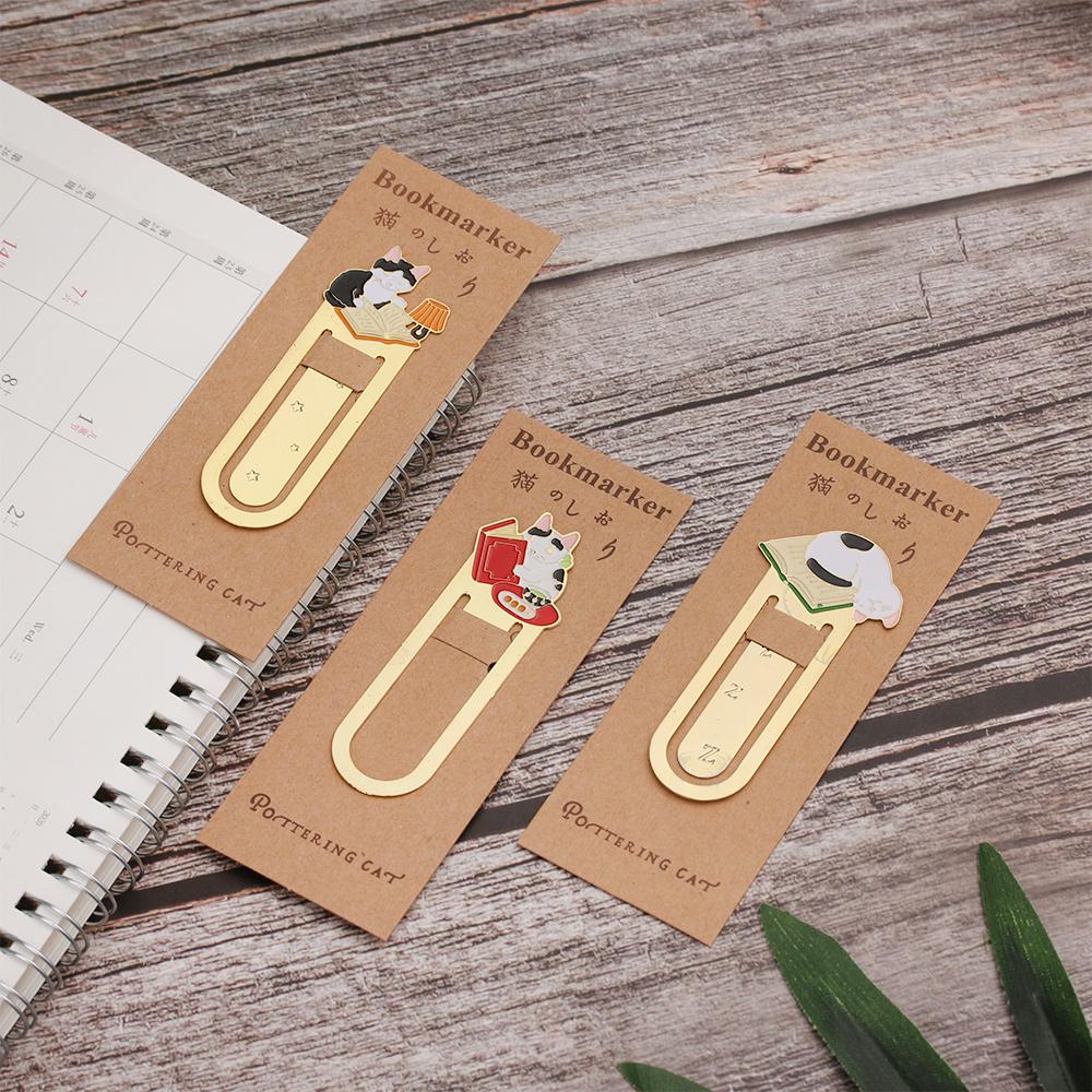 1PC New Cartoon Cute Cats Bookmark Gold-plated Book Folder Metal Label Student Gift Animals Stationery School Supplies