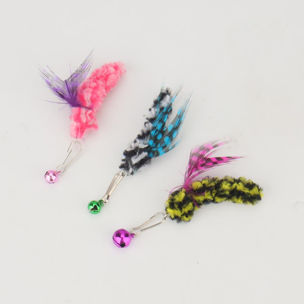 5pcs Mix Dot Feather Simulation Insect Cat Teaser Stick for Change Heads Cat Toys Pet Toy Supplies