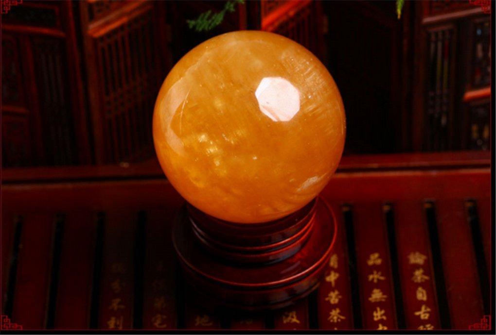 YISHUI Natural Yellow Quartz Citrine Natural Quartz Purification Gravel Crystal Ball Ornament Yellow with Wooden Stand (7cm)