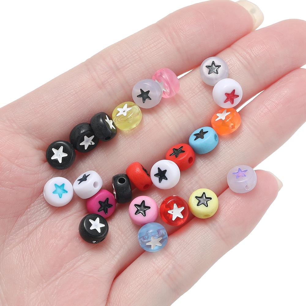 100pcs/Lot Colorful Acrylic Star Beads 7mm Flat Round Letter Spacer Bead for Bracelet Necklace Earrings Jewelry Making Supplies