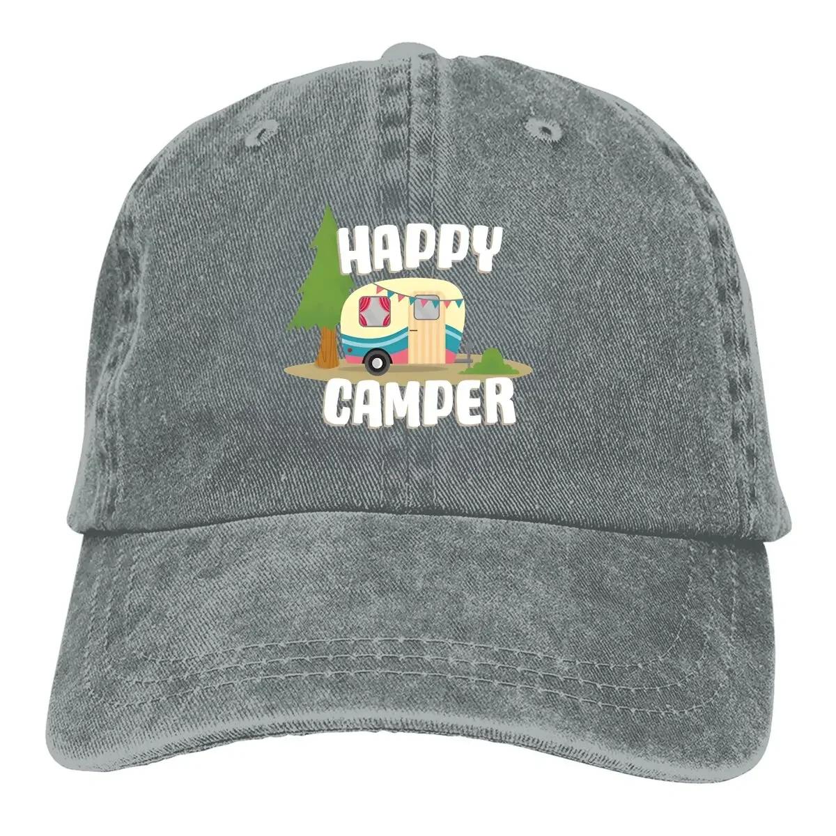 Camper Camping Multicolor Hat Peaked Womens Cap Happy Camper Trailer Personalized Visor Protection Hats Adjustable& 8Y