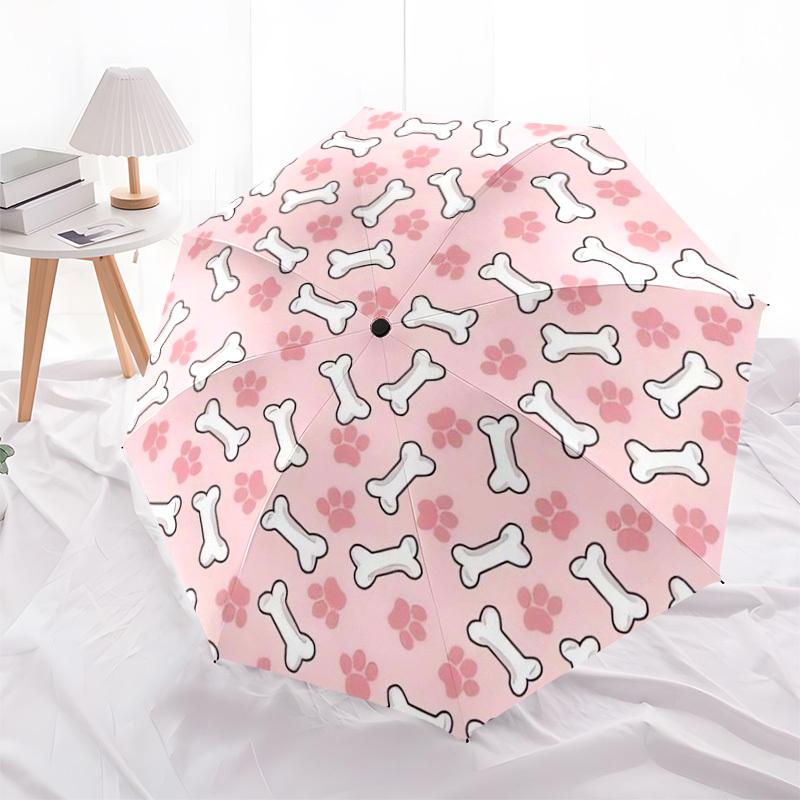 1pc Dog Bone Footprint Pattern Umbrella with Plastic Handle,Suitable for All Seasons Home Travel Outdoor UmbrellaDD1594