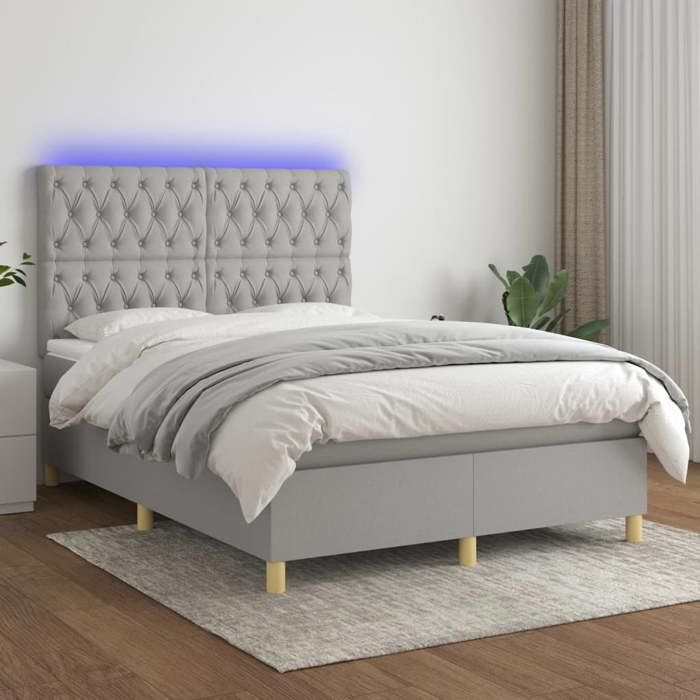 VidaXL Slatted Bed Base with Mattress and LED, Upholstered Bed, Double Bed, Adult Bed for Interior Bedroom, 3135669