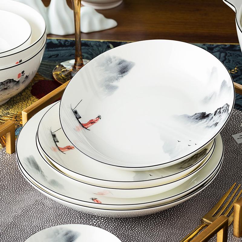 Tangshan Underglaze Ceramic Landscape Ramen Bowl Set