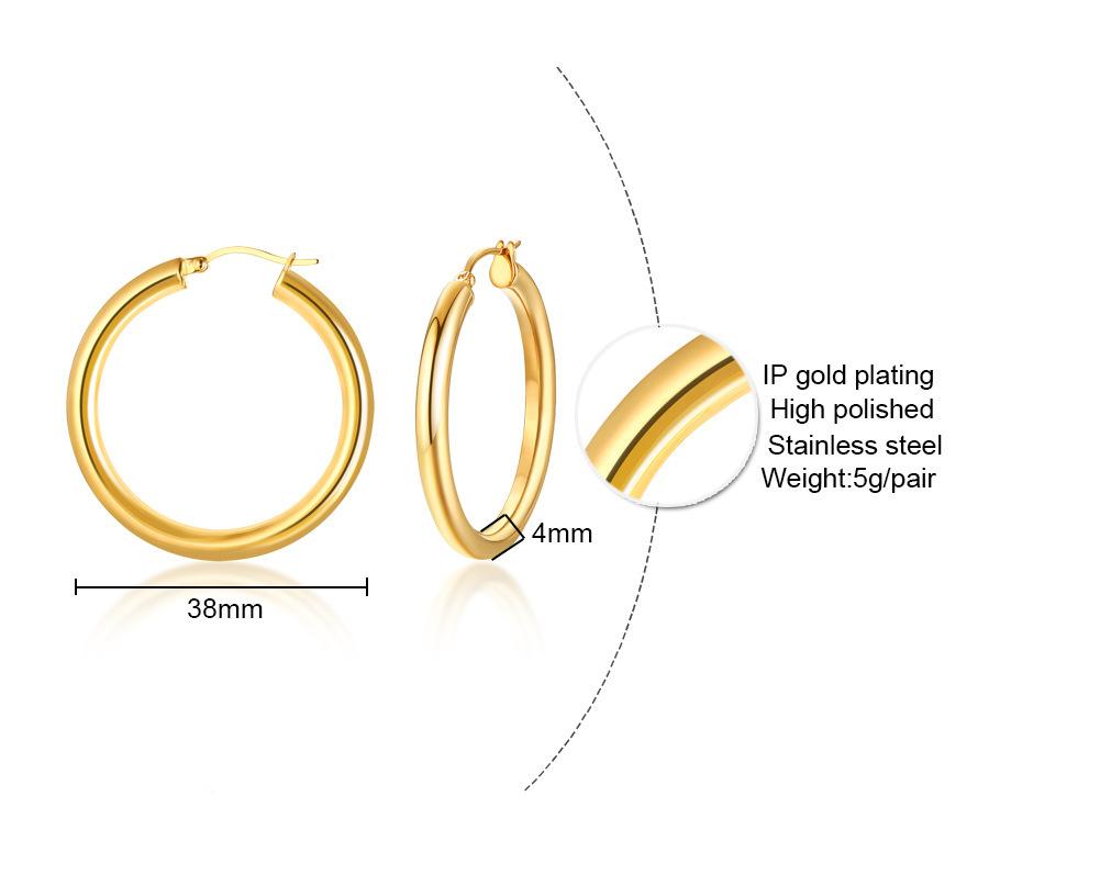Wind stainless steel geometric large plain ring earrings plated with 18k gold simple earrings women's multi-specification 2mm, 4mm
