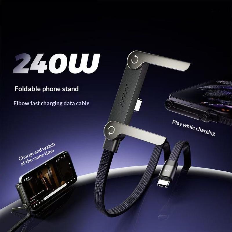 2-In-1 Type-C Cable Foldable Mobile Phone Holder 240W Fast Charging Data Cable Multifunction Phone Charge Bracket Dual Pd Cable