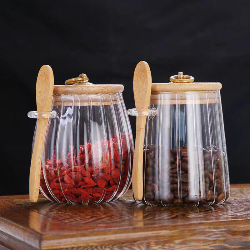 Contenants Alimentaires Hermétiques Pots de Stockage Pot en Verre avec Couvercle et Cuillère Boîte Scellée Boîtes à Sucre Thé Pots à Café Hermétiques Cuisine