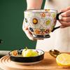 Large Capacity Ceramic Mug With Floral Hand-Painted Design Nordic Style Breakfast Coffee Cup Home Office Use