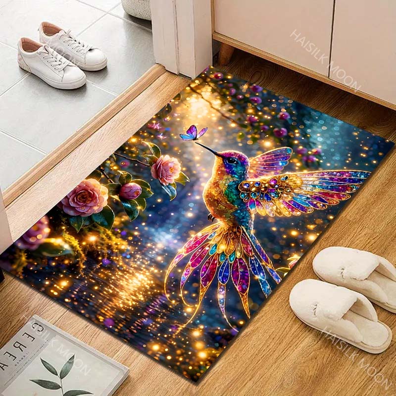 1PC Gemstone hummingbird with butterfly Carpet for Living Room Bedroom Sofa Home Decor Rus Non-slip Floor Mat Luxury Gift