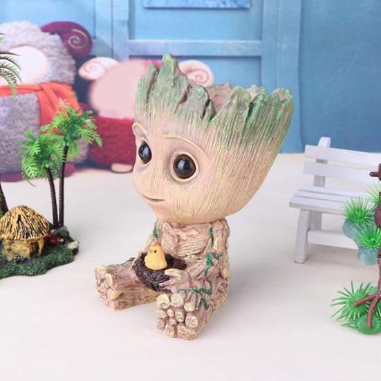 Lovely Handmade Carved Baby Groot Flower Pot Pen Holder Birthday Gift Home Decor