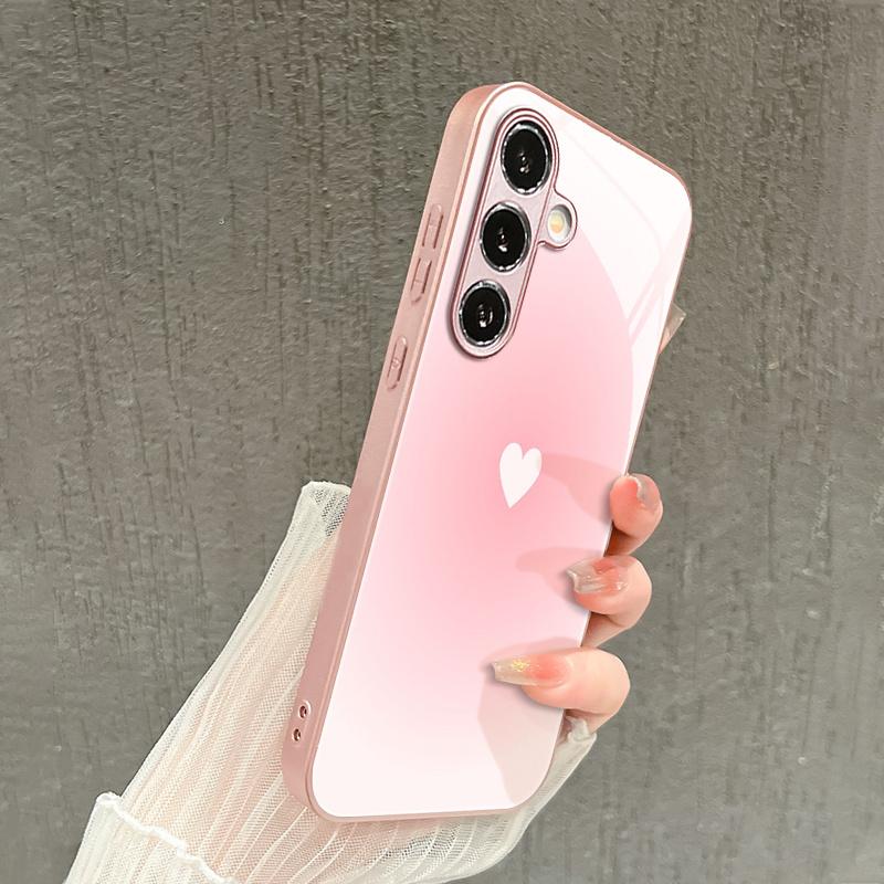 Gradient white heart-shaped pattern glass phone case for Samsung Galaxy S26 S25 S24 S23 S22 S21 S20 fe/plus/Ultra anti drop