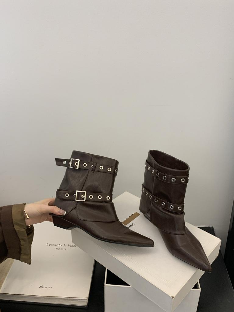 2025 new retro and thin versatile low-heeled pointed western boots women's suede autumn and winter short boots fashion