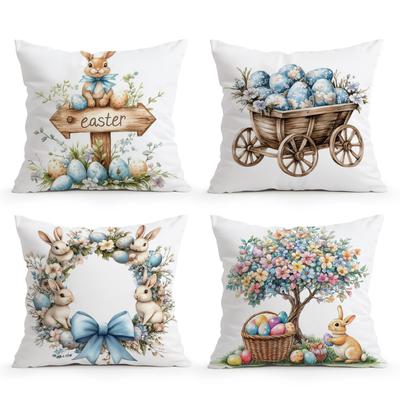 Easter Flowers Rabbits Pillowcase Printed Polyester 40/45/50cm Throw Pillowcover Decorative Sofa Cushion Pillowslip Home Decor