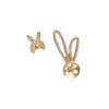 14K Gold-Filled Zircon Rabbit Stud Earrings with 925 Silver Pins and DIY Inlaid Style.