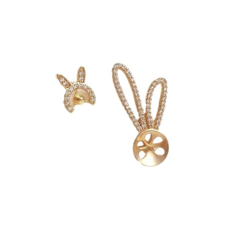 14K Gold-Filled Zircon Rabbit Stud Earrings with 925 Silver Pins and DIY Inlaid Style.