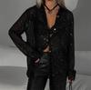 "Women's Sequin Lapel Long Sleeve Cardigan Shirt Jacket - 2024 Spring/Summer European & American Style"