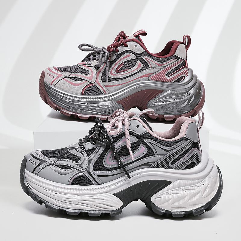 2025 spring color matching thick-soled dad shoes women's new breathable sports shoes heightened soft-soled non-slip casual shoes women's shoes