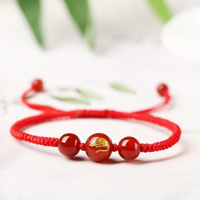 Kids Bracelet Female Snake Year Dragon Boat Festival Red Agate Colorful Braided Rope Red Woven Red Rope Girl Girl Boy Carrying Strap