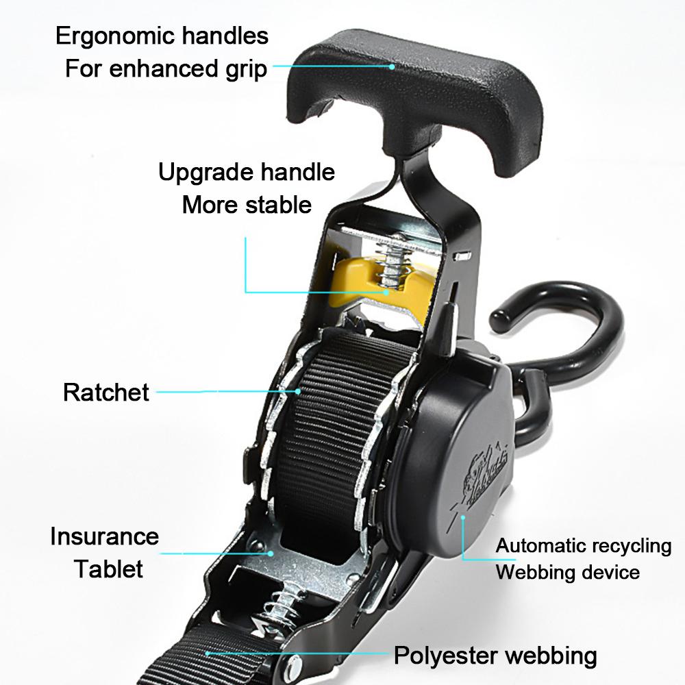 Automatic Ratchet Strap Retractable Tensioner Strap Luggage Cargo Tie-Down Rope Motorcycle Strap Fastening Polyester Strap
