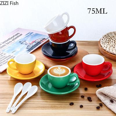 Taza Mini de Cerámica de 75ml Taza para Leche de Desayuno Juego de Taza y Platillo para Espresso de Restaurante de Hotel Italiano Decoración del Hogar Suministros de Cocina Vajilla