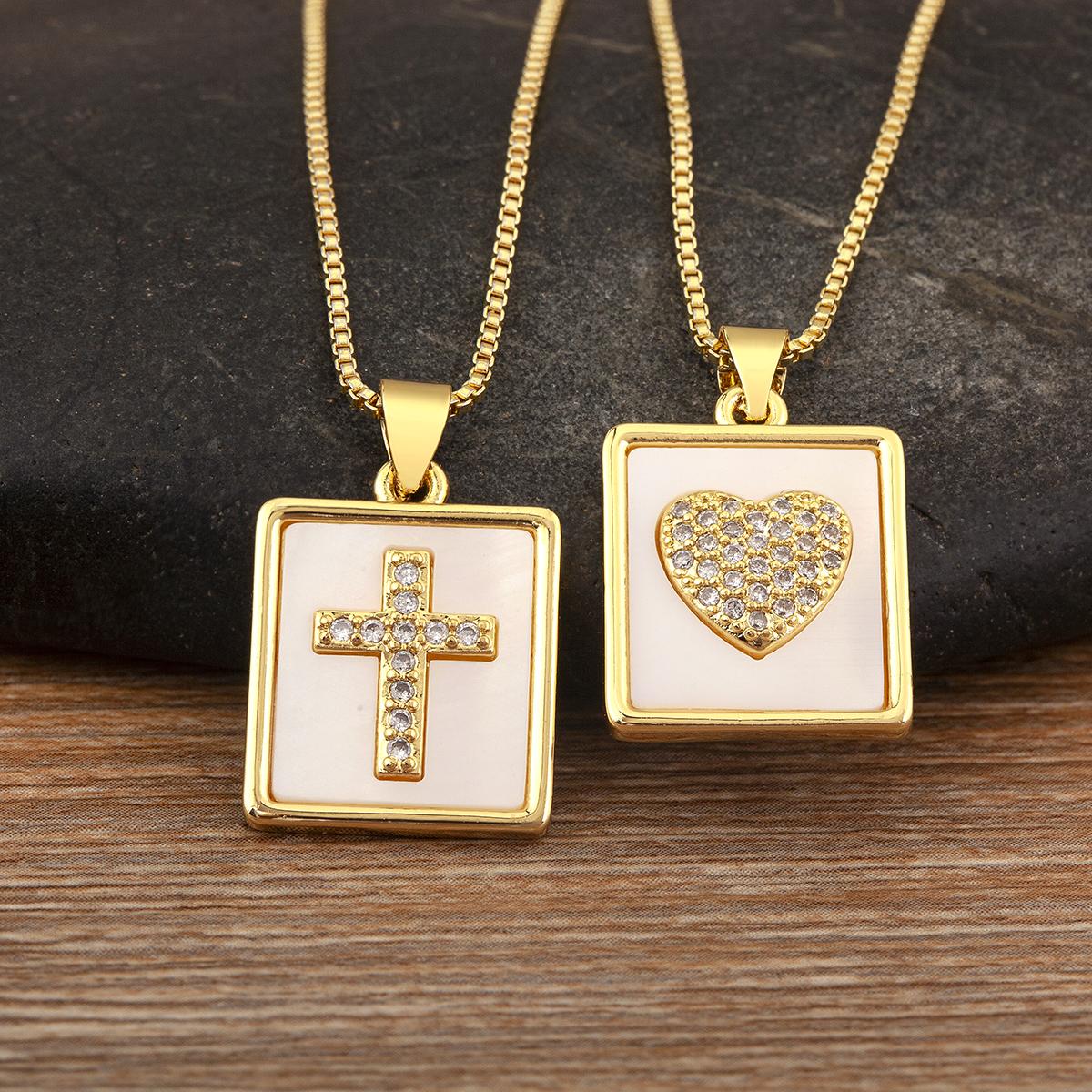 

Nidin High Quality Rectangular Cross/Heart Pattern Zircon Pendant Necklace For Male And Female Couples Charm Jewelry Party Gifts