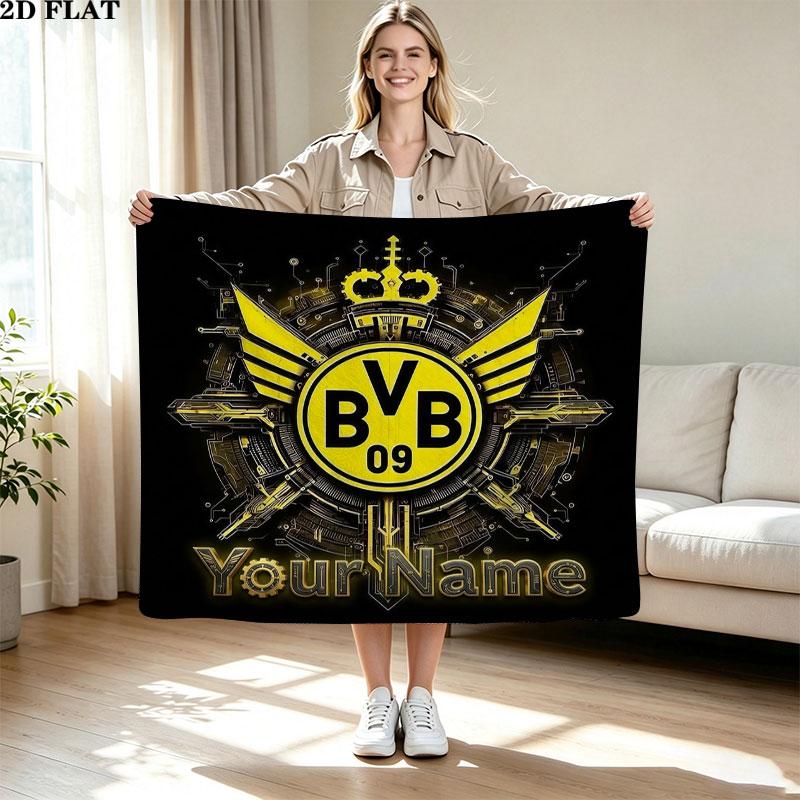 1PC Borussia Custom Name Patterned Flannel Blanket Suitable For All Seasons for Home Decor Warmth and Comfort Gifts Holiday Present
