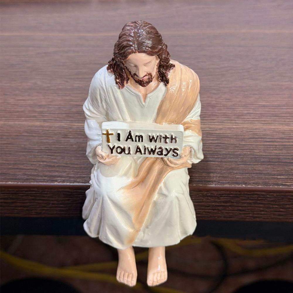 

Hand Painted Jesus Figurine I Am with You Always Handmade Jesus Christ Statue Unique Sitting Pose Resin Jesus Ornament 6.5cm-2.56in