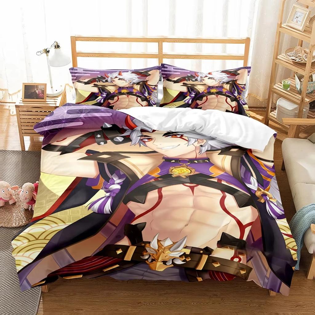 New 3D Printing Anime Genshin Impact Arataki Itto Pillowcase Bedding Set Cartoon Customize Bedding Decoration Cute Quilt Cover