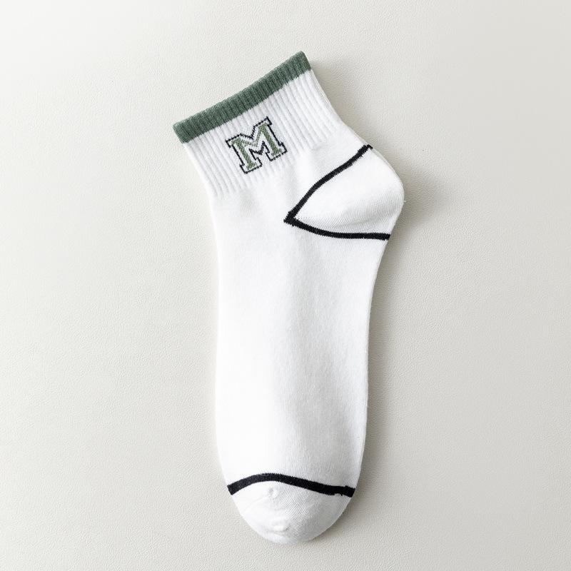 5/10 Pairs Comfortable Casual Spring Summer Socks Men's Short Socks Green Versatile Ins Style Socks Letter M Men's Socks Striped Casual Sports Socks