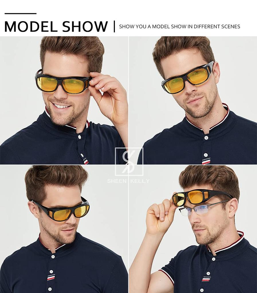 Night Vision Glasses Fit Over Regular Sunglasses Wrap Around Driving [SHEEN KELLY] Glasses. Sunglasses. Glasses.
