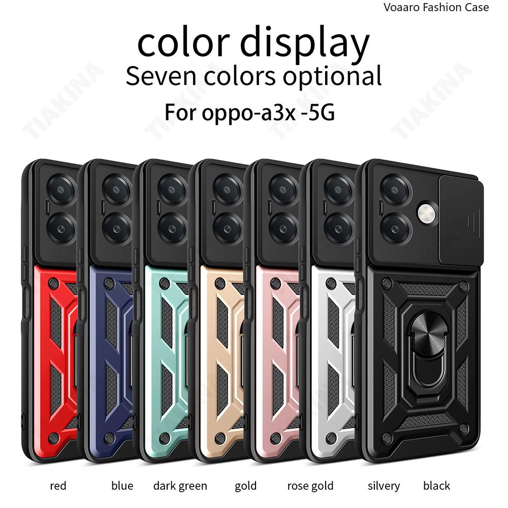Slide Lens Armor Funda for OPPO A3X 4G Global Case Stand Cover for OPPO A3X A3 Pro 5G India A40 A60 A80 Case Magnetic Ring Case