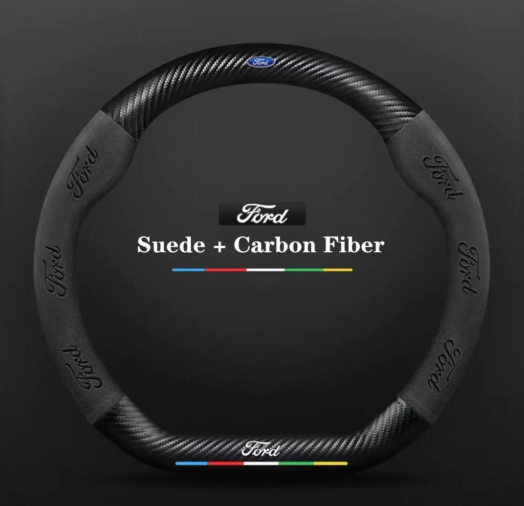 DIPE4 Ford ST EXPLORER EDGE Fiesta Focus Mondeo F150 Fusion Mustang Kuga Ranger Car Anti-Slip Suede Carbon Fiber Steering Wheel Cover