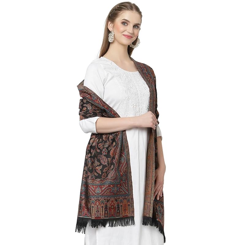 Weavers Villa Women's Pashmina Wool Kani Weave Shawls, Wraps Pink, 100cm X 200cm