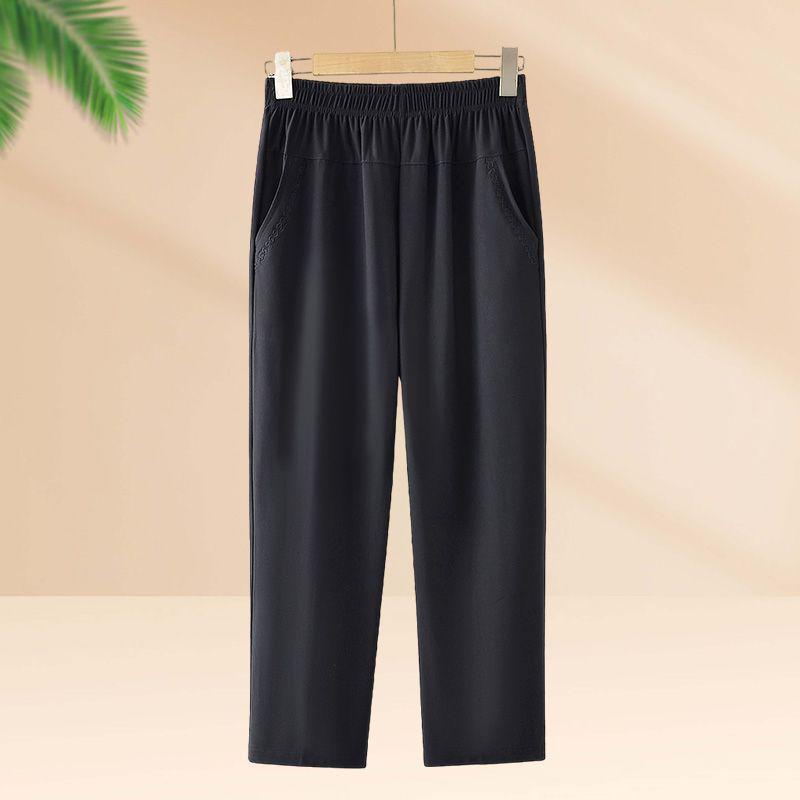 

Mom s Lightweight Ice Silk Nine-Point Pants - Plus Size, Loose Straight-Leg Design for Middle-Aged and Elderly Women XL [80-110 lbs] чёрный