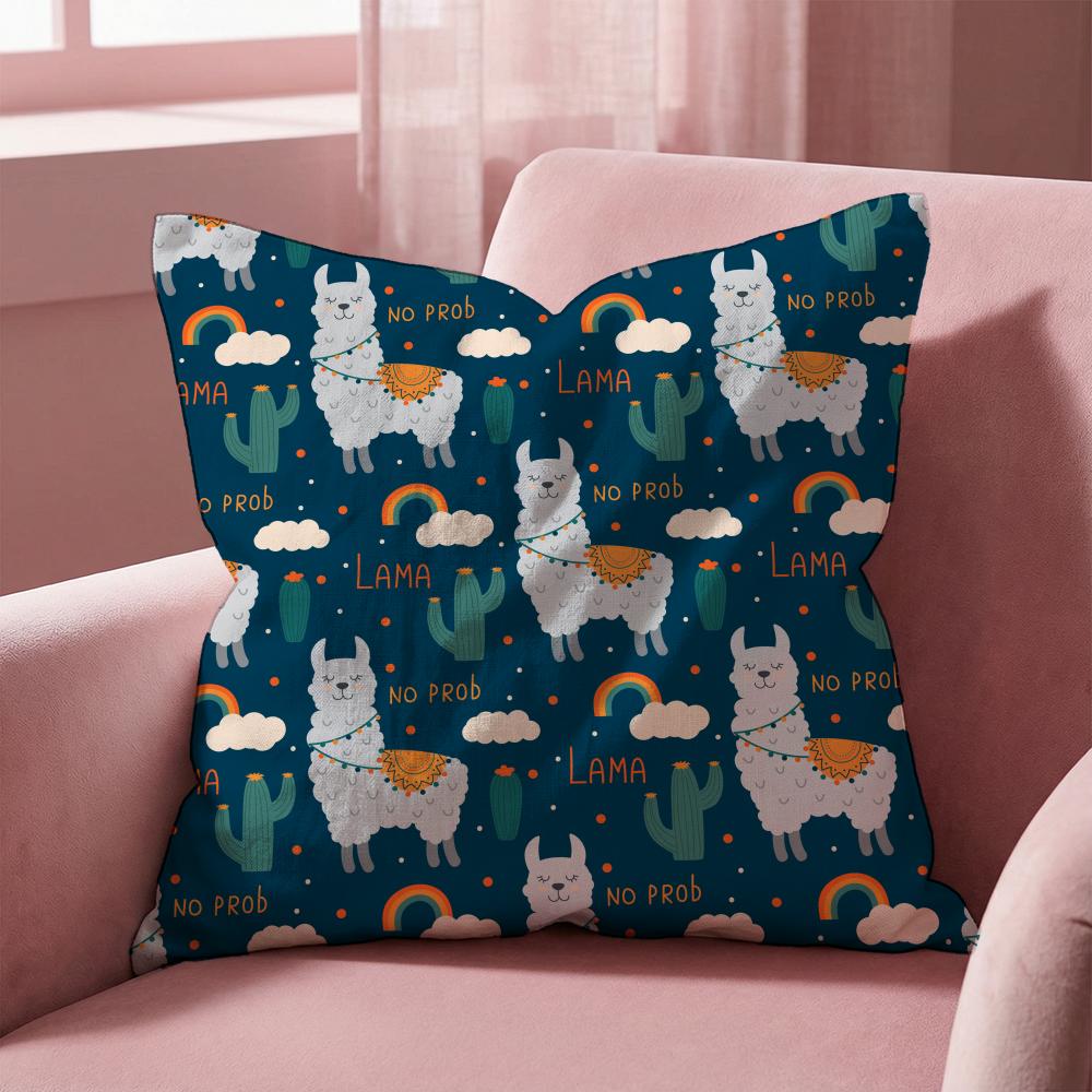 Cartoon Llama Pattern Cushion Cover Multi-Scene Pillow Cover for Home & Car - Reversible, Soft & Durable for Daily Use