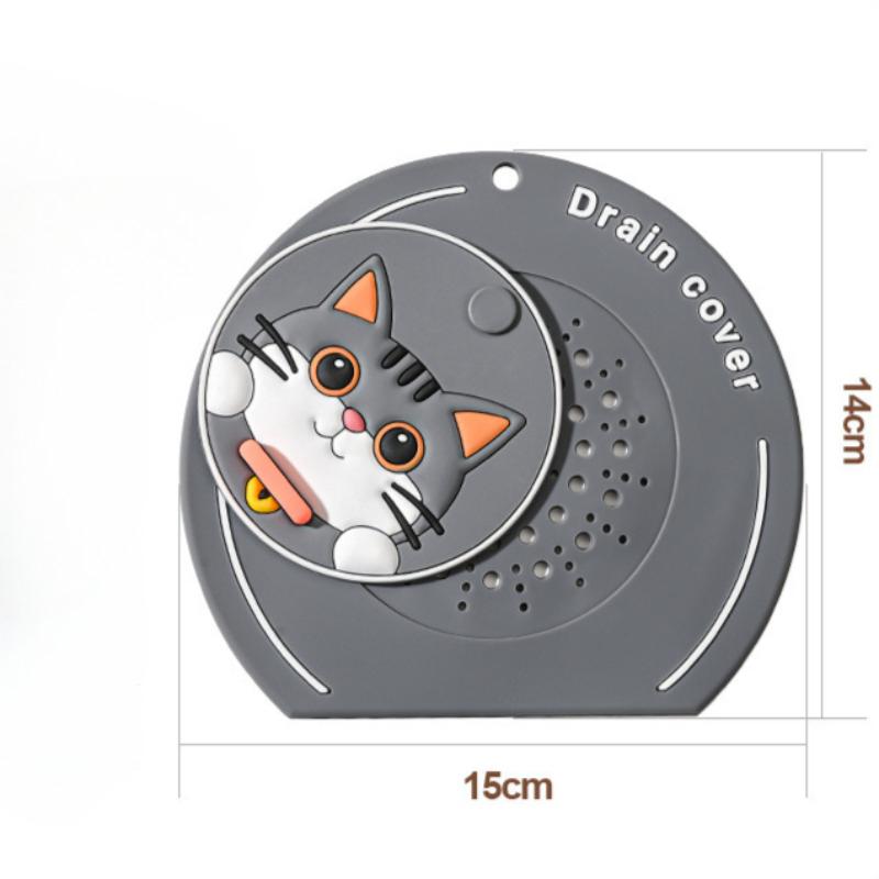 Rotating Cat Silicone Drain Cover For Bathroom And Kitchen Sink Odor Proof Floor Drain Stopper With Hanging Hole