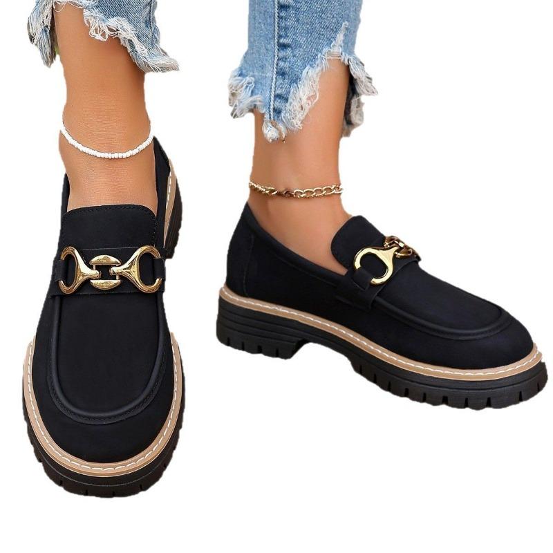 New Buckle Thick Bottom Low-top Single Shoes Women's Large Size Retro Foot Shoes Wish Source