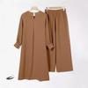 Women's Plus Size Two Piece Elegant Solid Color Side Slit Long Shirt Wide Leg Pant Suit
