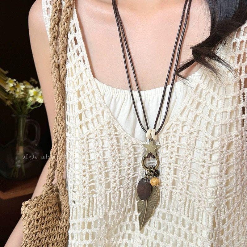 1Pc Geometric Bohemian Style Choker Long Sweater Chain Ethnic Style Necklace Jewelry Accessories