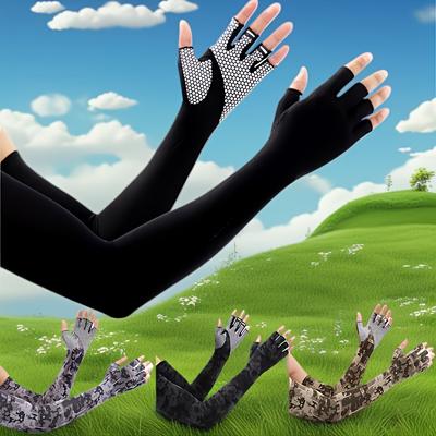 Summer Cooling Arm Sleeves for Men/Women, Half-Finger Sunshade Thin Arm Covers, Ice Silky Fiber Fabric, Outdoor Cooling Gloves