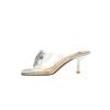 Women European Clear PVC Rhinestone Butterfly Slide Mules, Square Open Toe Sexy Slip On Thin Stiletto Heels DS-1927-H157