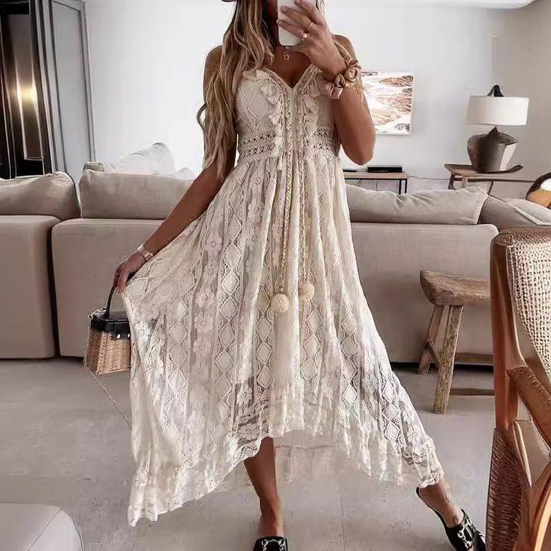 

Lace Camisole Grand Display Solid Color Long Skirt Dress White M
