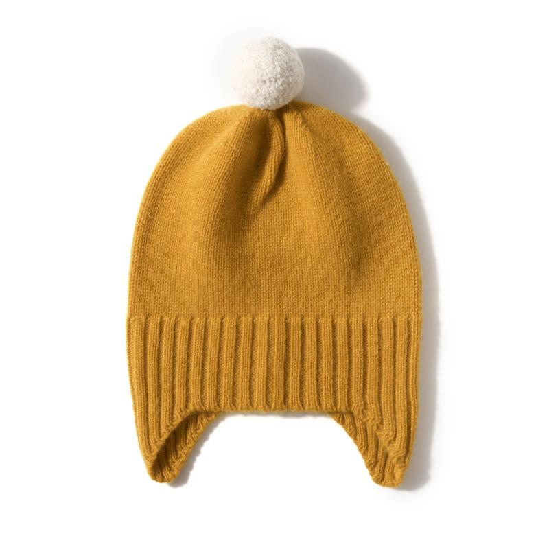 Children's Hat Cashmere Autumn and Winter New High End Solid Color Knitted Outdoor Warm Fashion Fur Ball Casual Hat