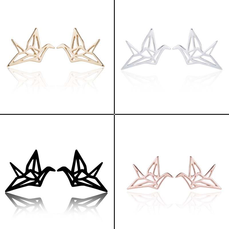Geometrische Origami-Kranich Edelstahl Ohrstecker - Klein, Vielseitig, Chinesischer Stil Vogel Knorpel Schmuck