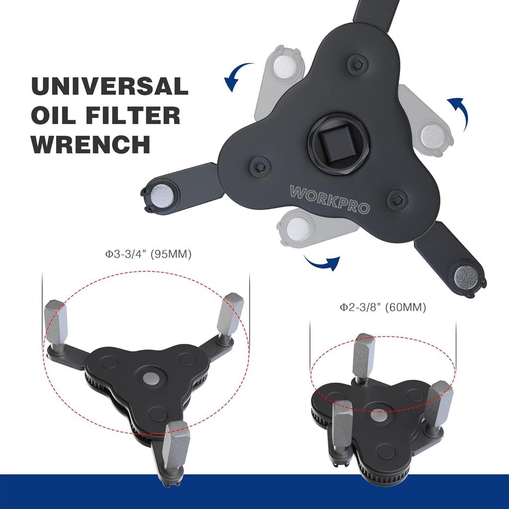 WORKPRO Universal Oil Filter Wrench Adjustable, Magnetic Oil Filter Removal Tool, Oil Filter Change Set, Ideal For Engine Filters, Conduit, &