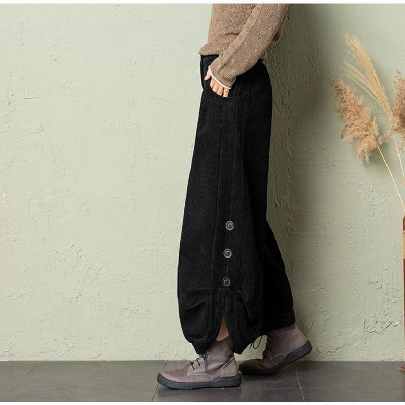 Cordhose mit weitem Bein für Damen, Plus Samt, hohe Taille, Neunpunkt, Herbst und Winter, locker, große Größe, schlankmachende Pumphose