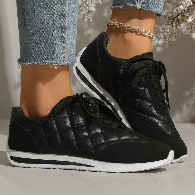 Women's Vulcanized Shoes Spring Autumn Lace Up Soft Sole Non Slip Sports Running Shoes Comfortable Fashion Outdoor Casual Flats